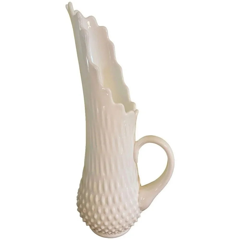Vintage Fenton Hobnail Milk Glass 16 Finger Swung Pitcher Vase 15
